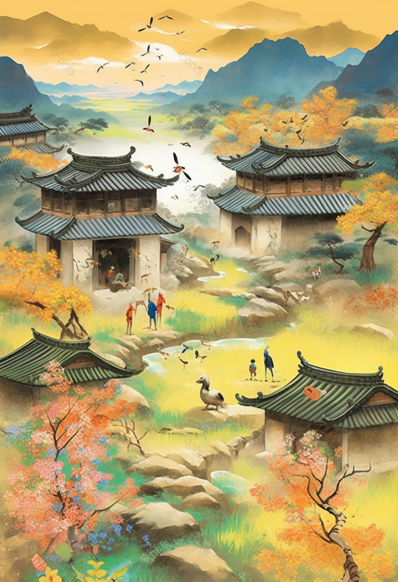 复古建筑田园风景插画,插画/手绘图,插画/手绘图库,插画/手绘图下载,插画/手绘